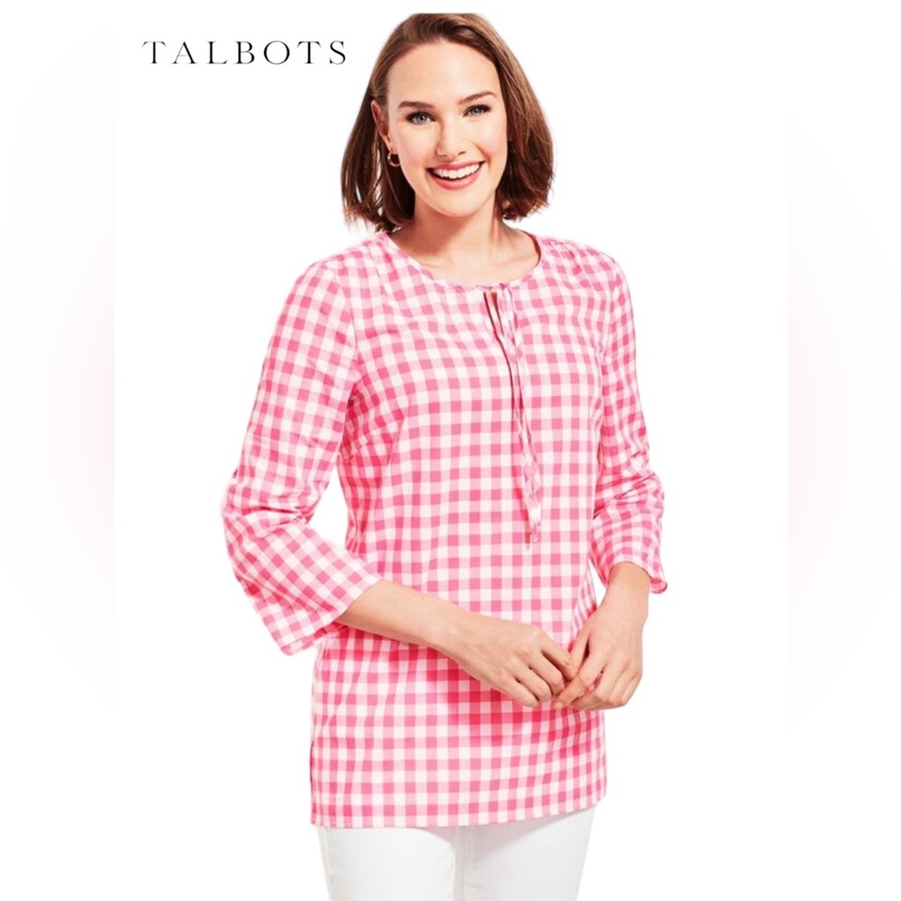 Talbots EUC Tie Front Top Pink Gingham XL